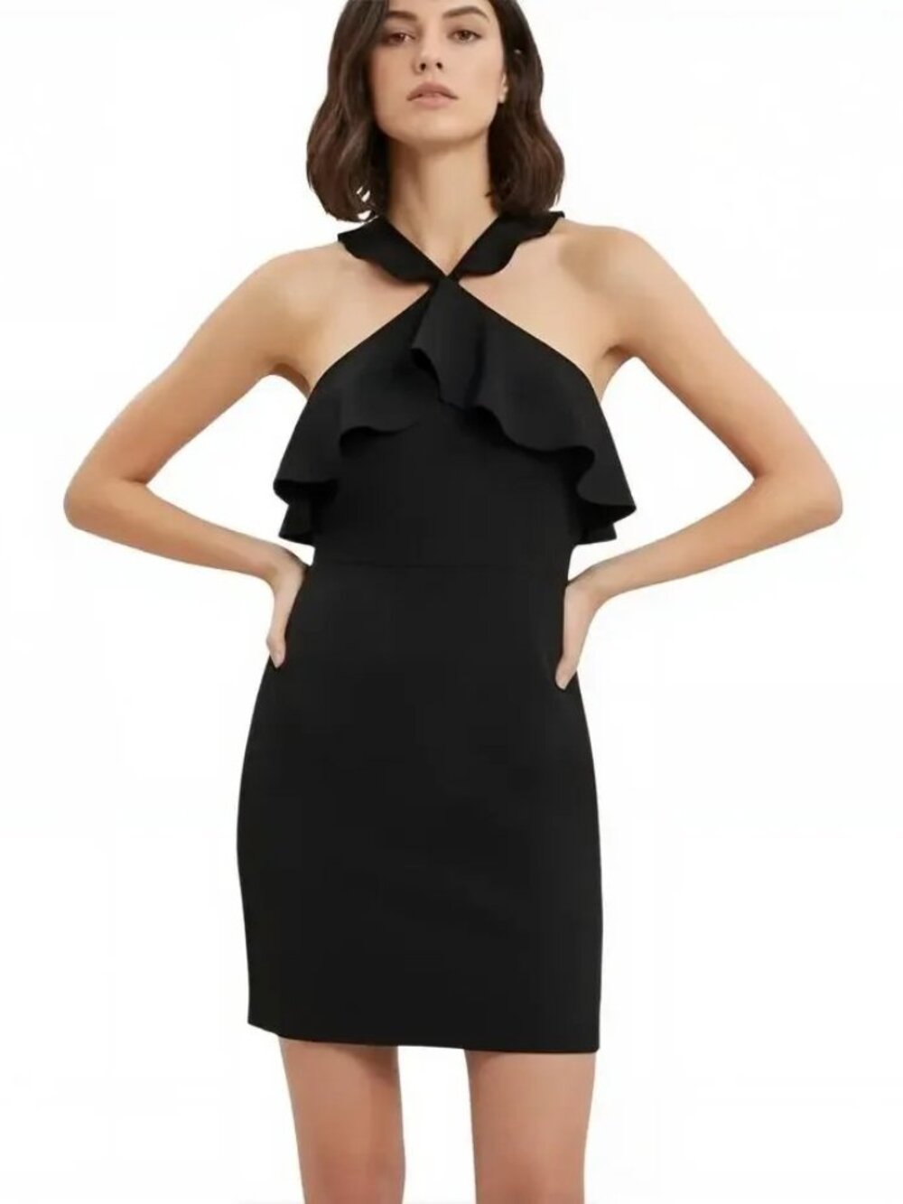 Zara Black Ruffled Halter Open Back Mini Dress Sorority Recruitment L NWT